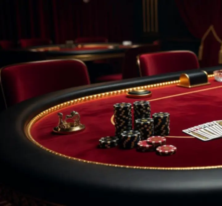 Elegancki stół pokerowy oświetlony w klimacie casino night