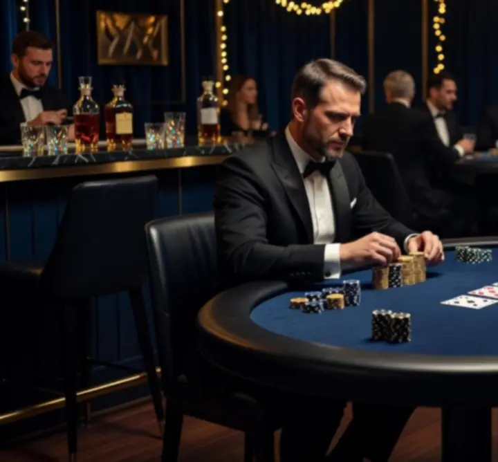 Profesjonalnie przygotowany stół na wieczór pokerowy podczas eventu