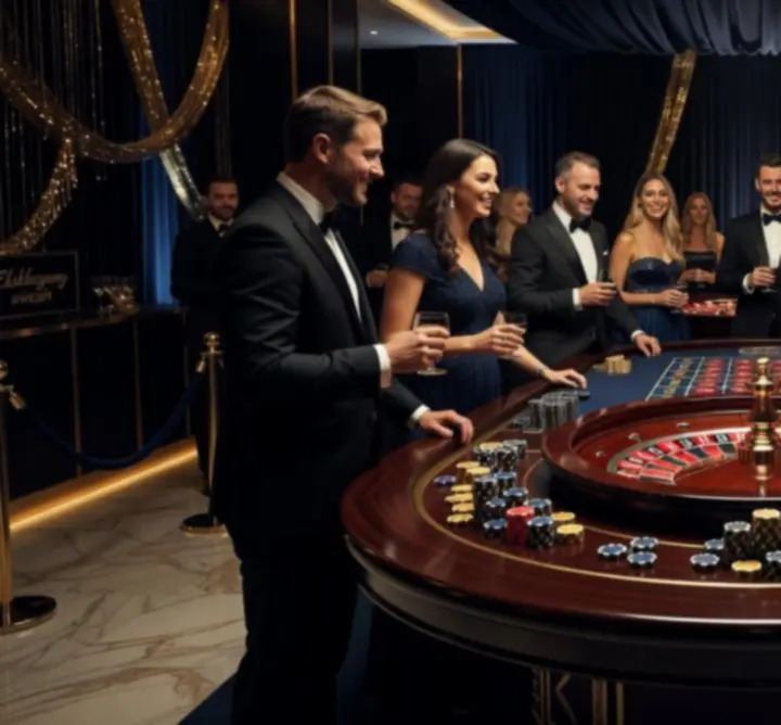 Stylowy stół eventowej ruletki przygotowany na mobilny event casino