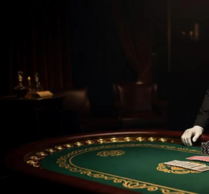 Profesjonalny krupier pokerowy prowadzący elegancki wieczór pokerowy