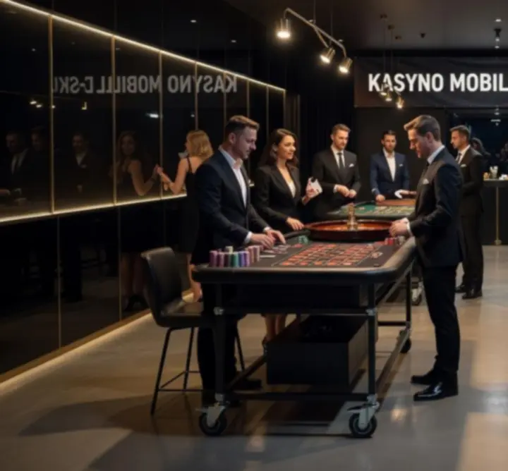 Mobilna konfiguracja eventu casino w eleganckiej sali